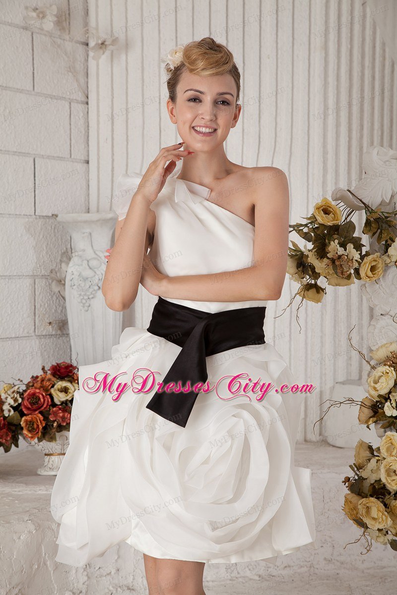 Black Sash One Shoulder Chiffon Celebrity Dress Brush Train Beading