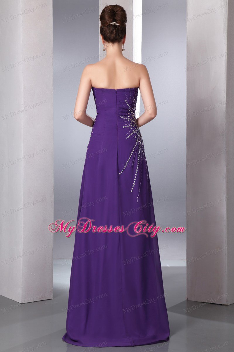 Purple Column Sweetheart Chiffon Beading Celebrity Dress with High Slit