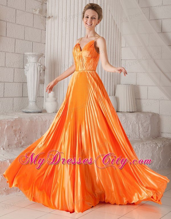 Spaghetti Straps Prom Dress Orange Red with Court Train