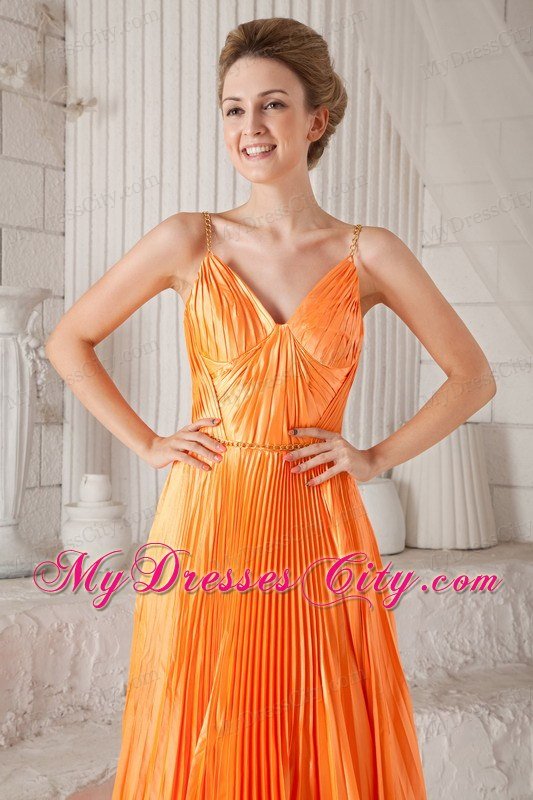 Spaghetti Straps Prom Dress Orange Red with Court Train