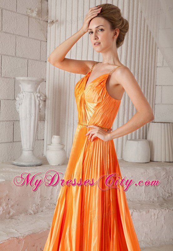 Spaghetti Straps Prom Dress Orange Red with Court Train