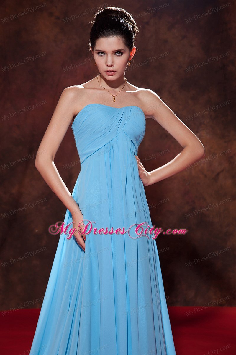 Aqua Blue Strapless Evening Dress with Court Tain Ruches