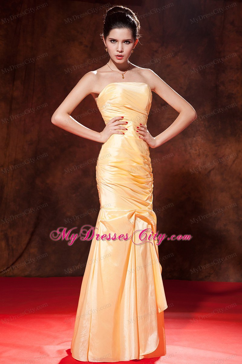 Gold Prom Dress Mermaid Strapless Floor-length with Ruches