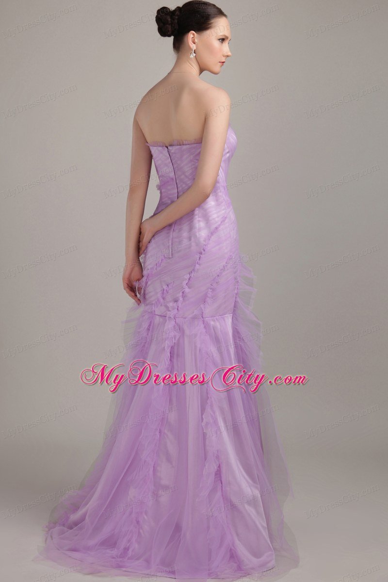 Mermaid Strapless Brush Train Ruched Lavender Prom Dress