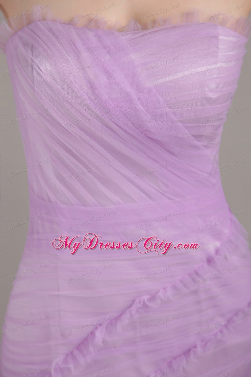 Mermaid Strapless Brush Train Ruched Lavender Prom Dress