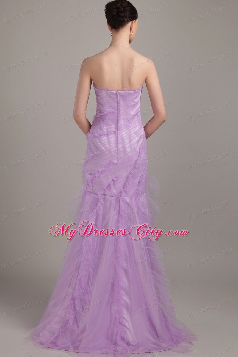 Mermaid Strapless Brush Train Ruched Lavender Prom Dress