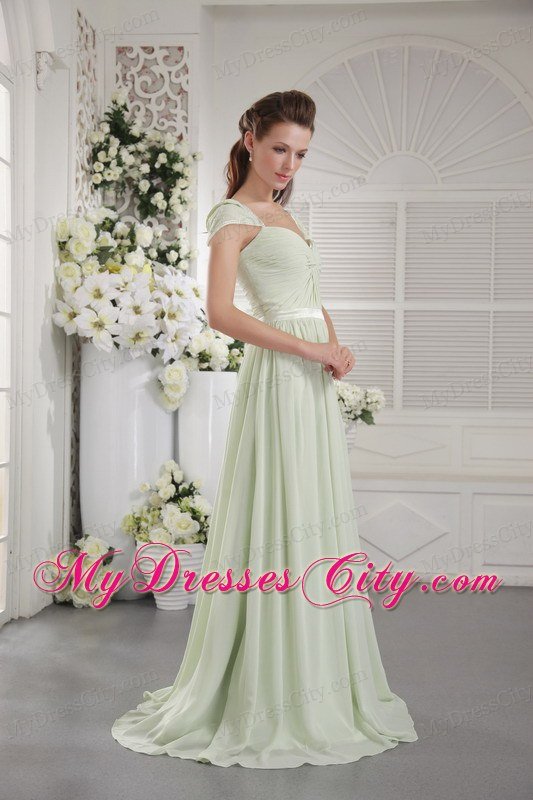 Apple Green Off The Shoulder Brush Train Prom Dress