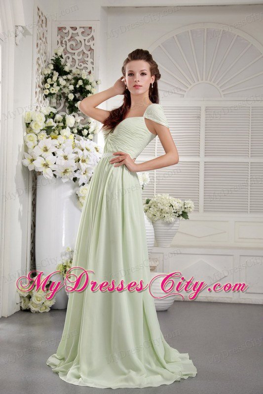 Apple Green Off The Shoulder Brush Train Prom Dress