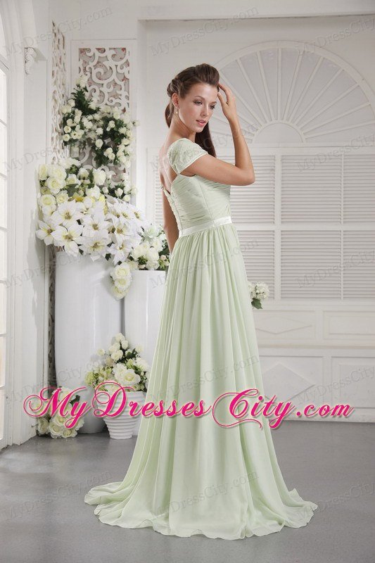 Apple Green Off The Shoulder Brush Train Prom Dress