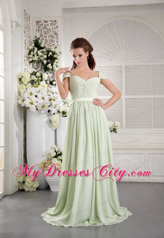 Apple Green Off The Shoulder Brush Train Prom Dress