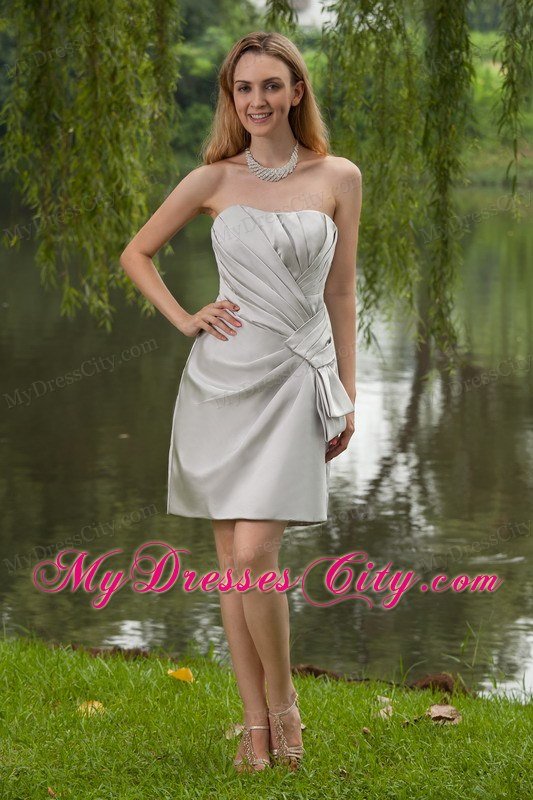 Grey Column Strapless Mini-length Satin Ruch Celebrity Dress