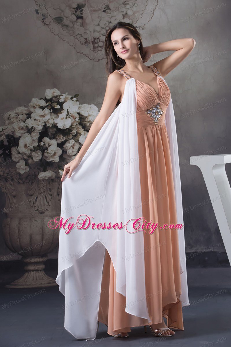 V-neck Straps Empire Asymmetrical Beading Celebrity Dress