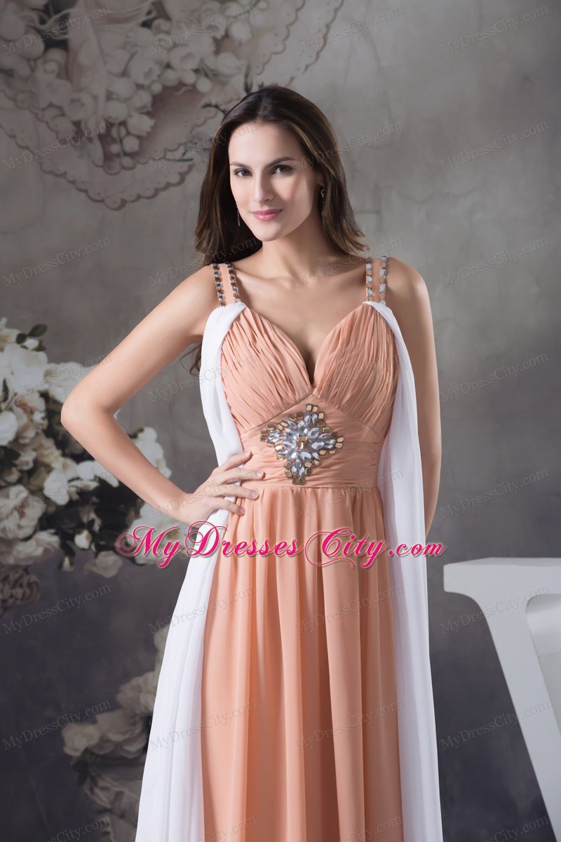 V-neck Straps Empire Asymmetrical Beading Celebrity Dress