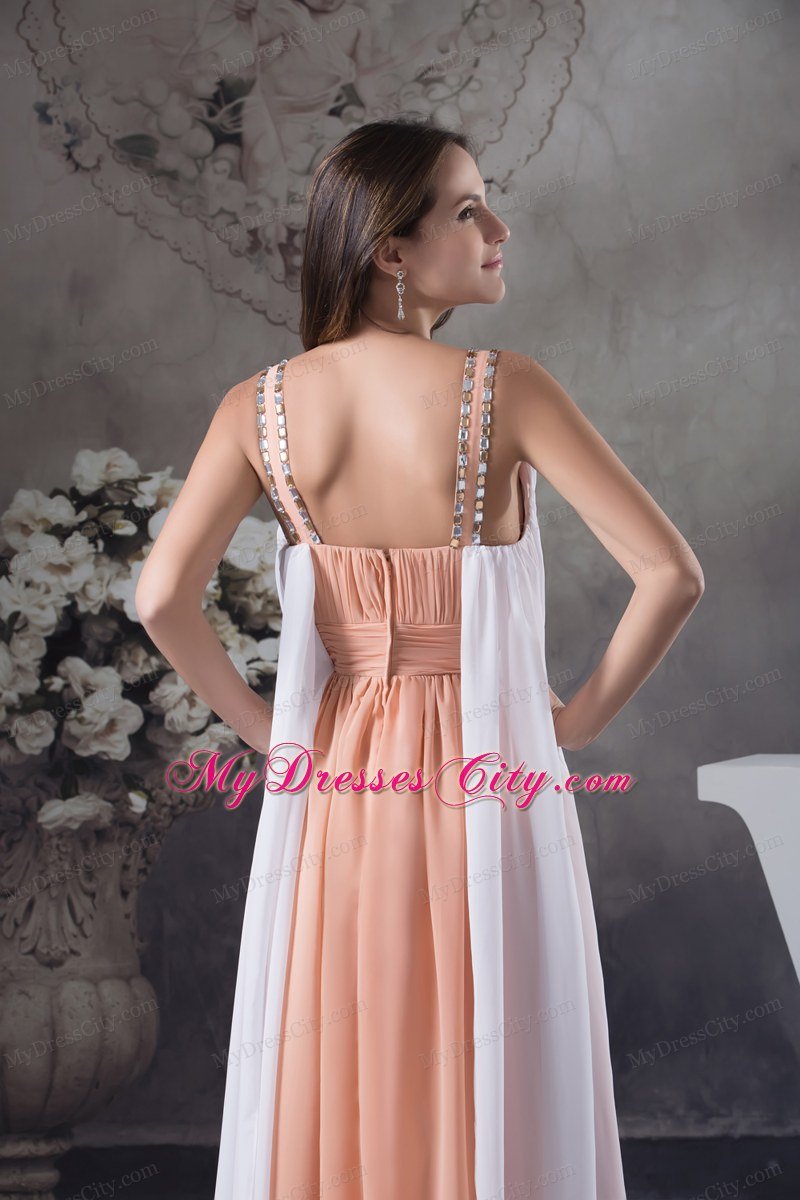 V-neck Straps Empire Asymmetrical Beading Celebrity Dress