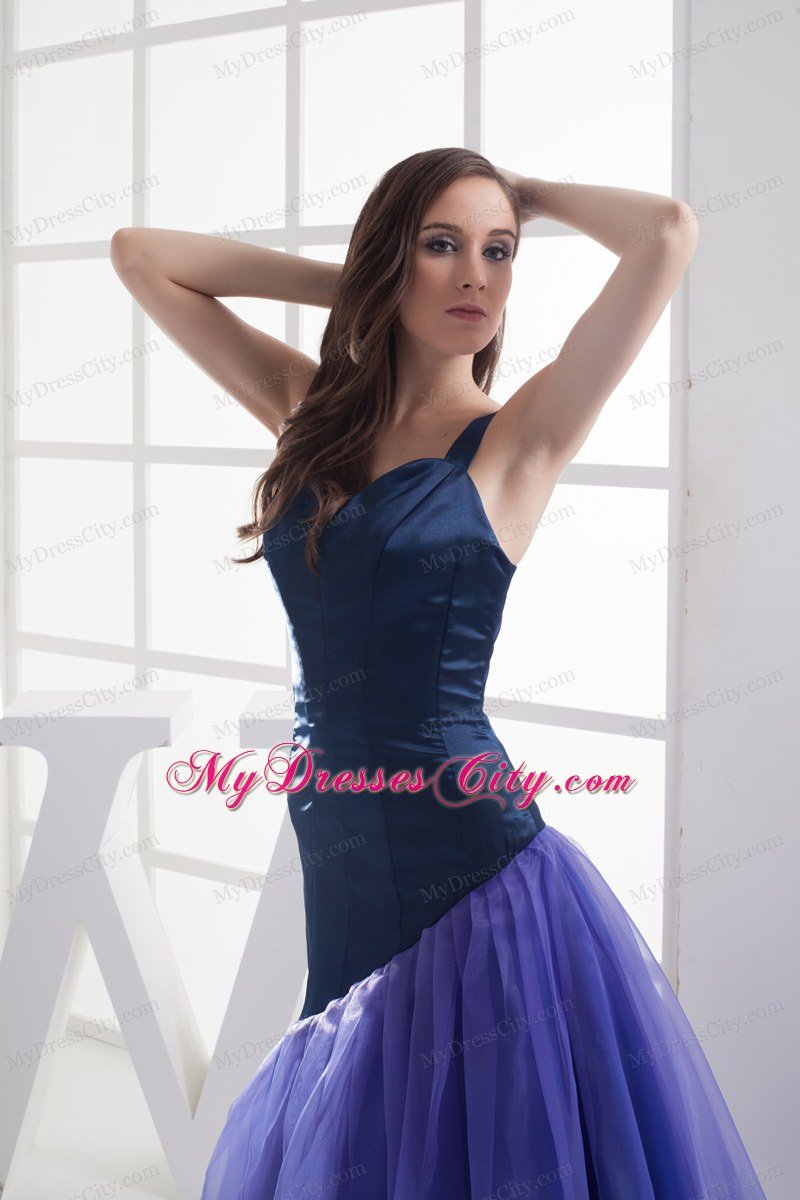 A-line Purple Unsymmetrical Ruffled Celebrity Dress Straps in Navy