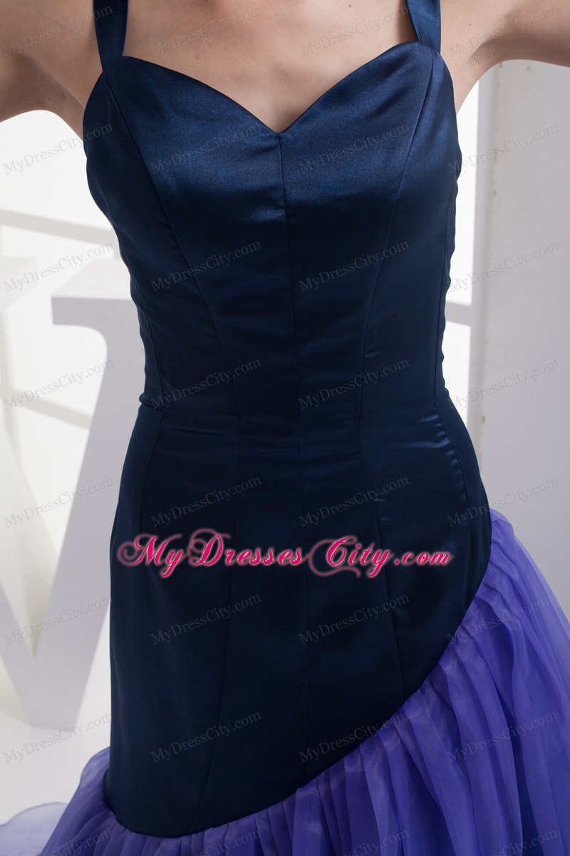 A-line Purple Unsymmetrical Ruffled Celebrity Dress Straps in Navy