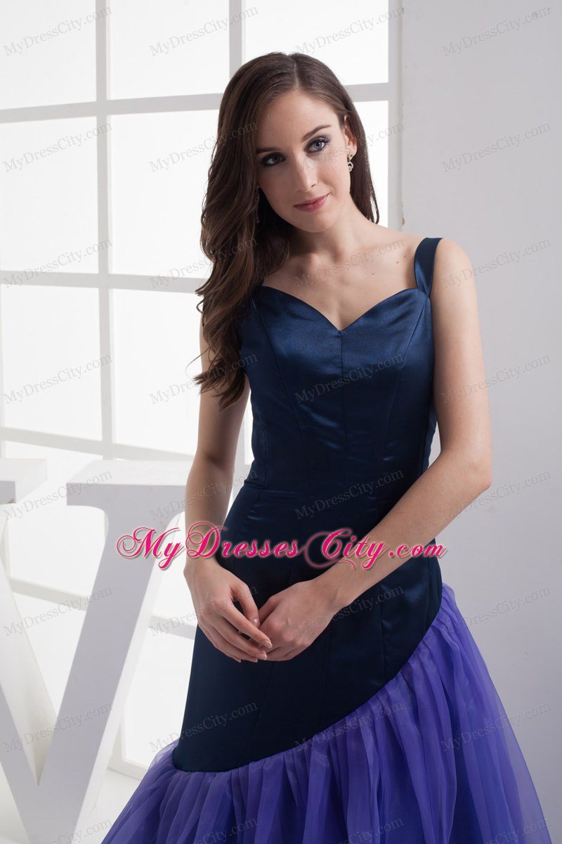 A-line Purple Unsymmetrical Ruffled Celebrity Dress Straps in Navy