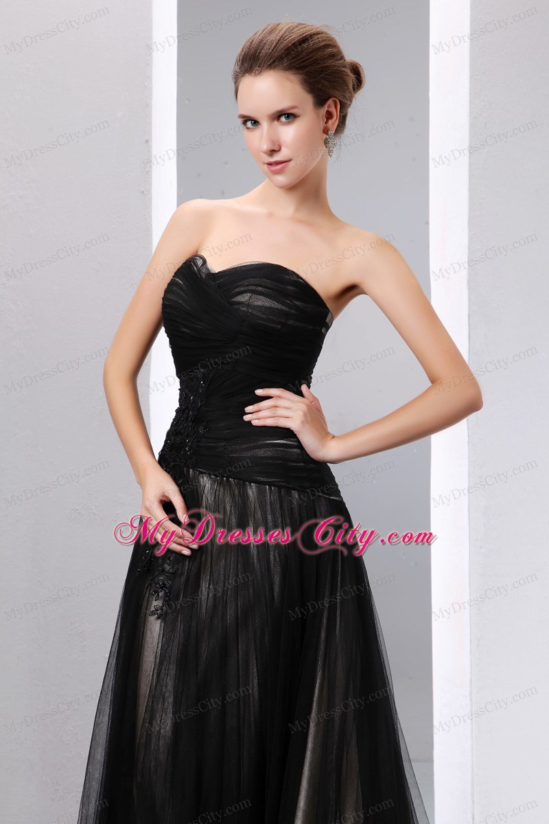 Pleated Empire Sweetheart Dress for Celebrity in Black