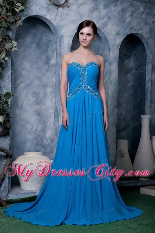 Sky Blue Empire Sweetheart Brush Train Chiffon Beading Celebrity Dress