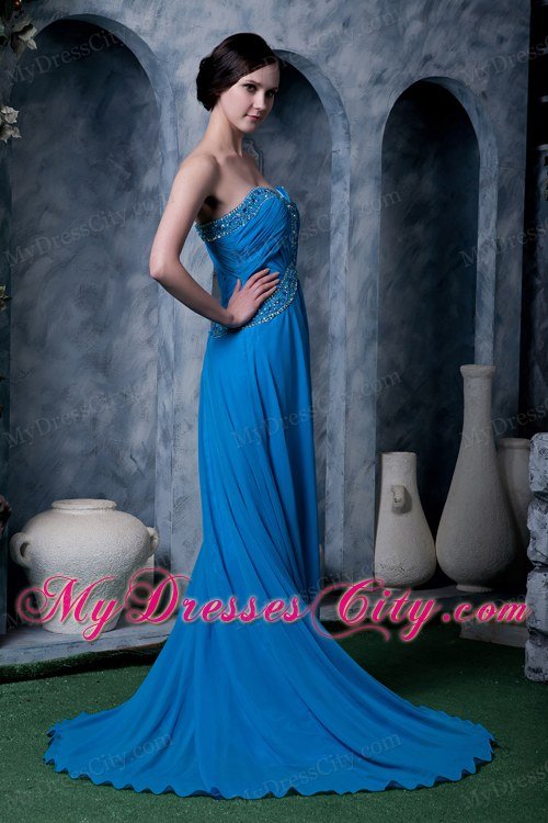 Sky Blue Empire Sweetheart Brush Train Chiffon Beading Celebrity Dress