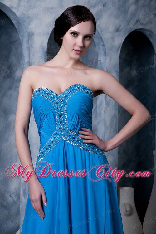 Sky Blue Empire Sweetheart Brush Train Chiffon Beading Celebrity Dress