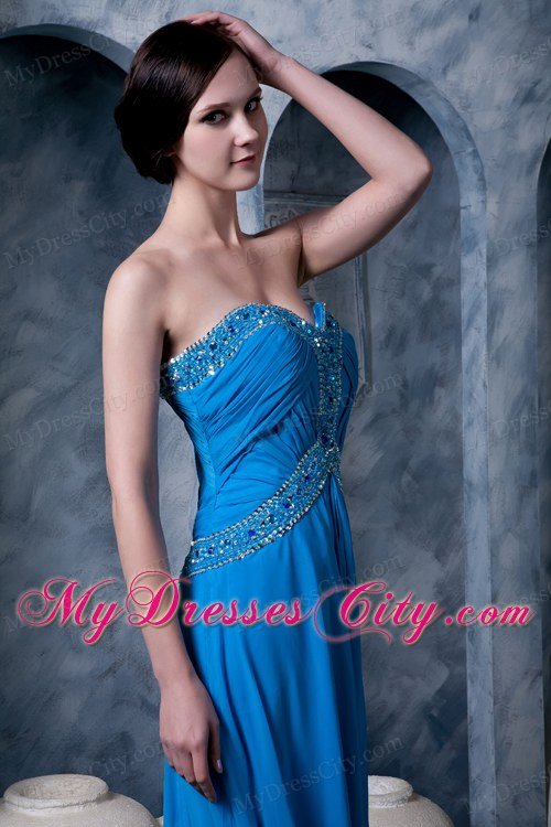 Sky Blue Empire Sweetheart Brush Train Chiffon Beading Celebrity Dress