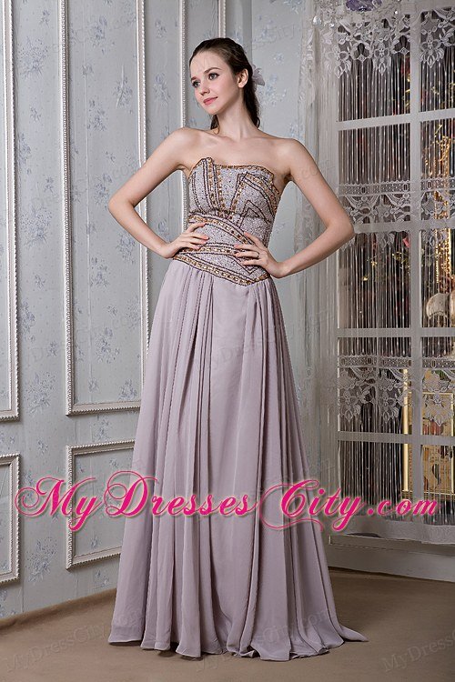 Grey Empire Celebrity Dress Strapless Chiffon Beading Floor-length