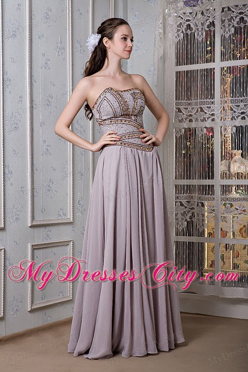 Grey Empire Celebrity Dress Strapless Chiffon Beading Floor-length