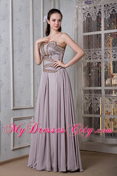 Grey Empire Celebrity Dress Strapless Chiffon Beading Floor-length