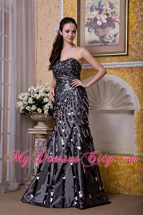 Black Column Strapless Celebrity Dresses Taffeta Sequins Floor-length