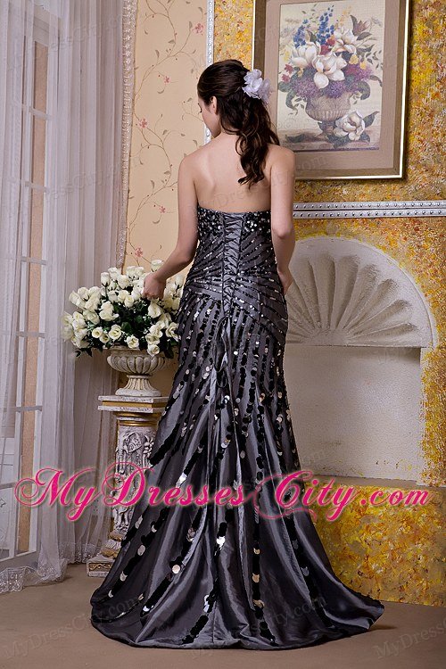 Black Column Strapless Celebrity Dresses Taffeta Sequins Floor-length