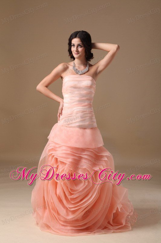 Blush Pink A-line Strapless Cocktail Dress with Brush Train