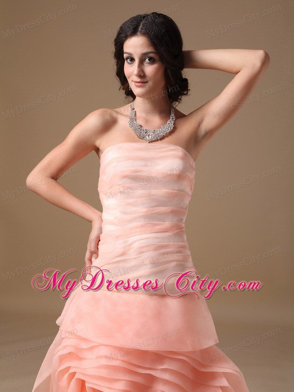 Blush Pink A-line Strapless Cocktail Dress with Brush Train