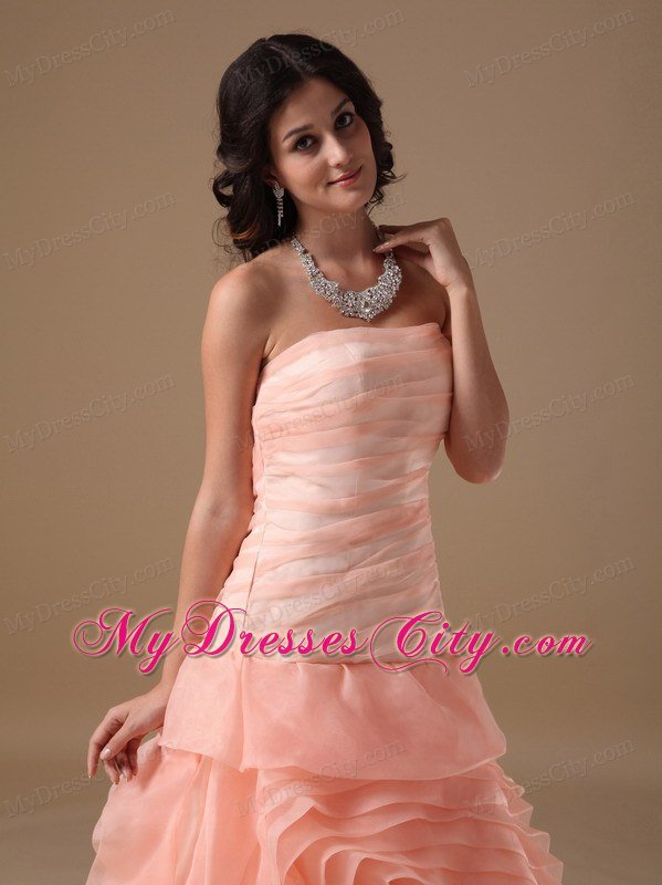 Blush Pink A-line Strapless Cocktail Dress with Brush Train