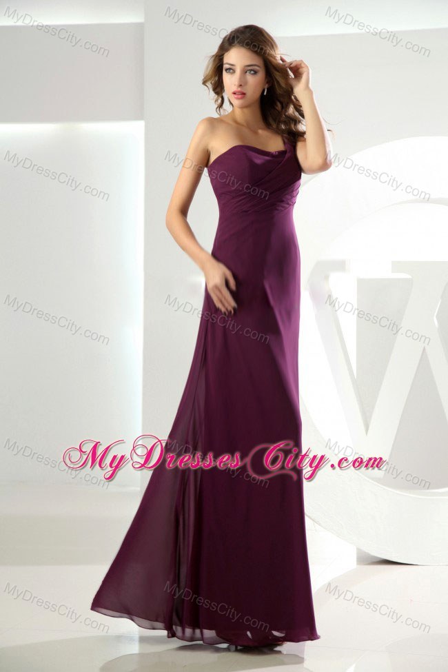 Unique Burgundy Beading One Shoulder Sheathy Bridesmaid Dress Floor-length