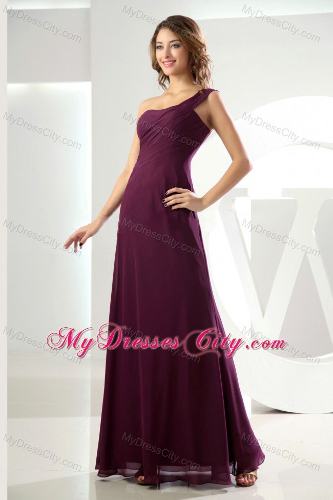 Unique Burgundy Beading One Shoulder Sheathy Bridesmaid Dress Floor-length