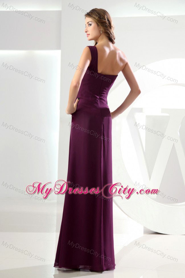 Unique Burgundy Beading One Shoulder Sheathy Bridesmaid Dress Floor-length