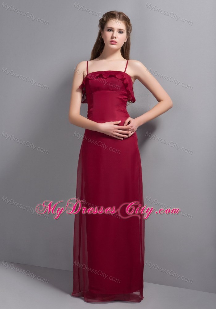 Romantic Wine Red Empire Chiffon Bridesmaid Dress with Spaghetti Straps