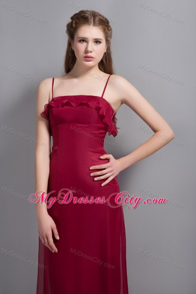 Romantic Wine Red Empire Chiffon Bridesmaid Dress with Spaghetti Straps