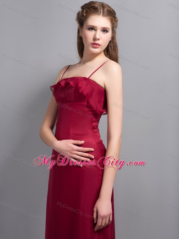 Romantic Wine Red Empire Chiffon Bridesmaid Dress with Spaghetti Straps