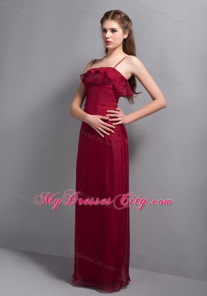 Romantic Wine Red Empire Chiffon Bridesmaid Dress with Spaghetti Straps