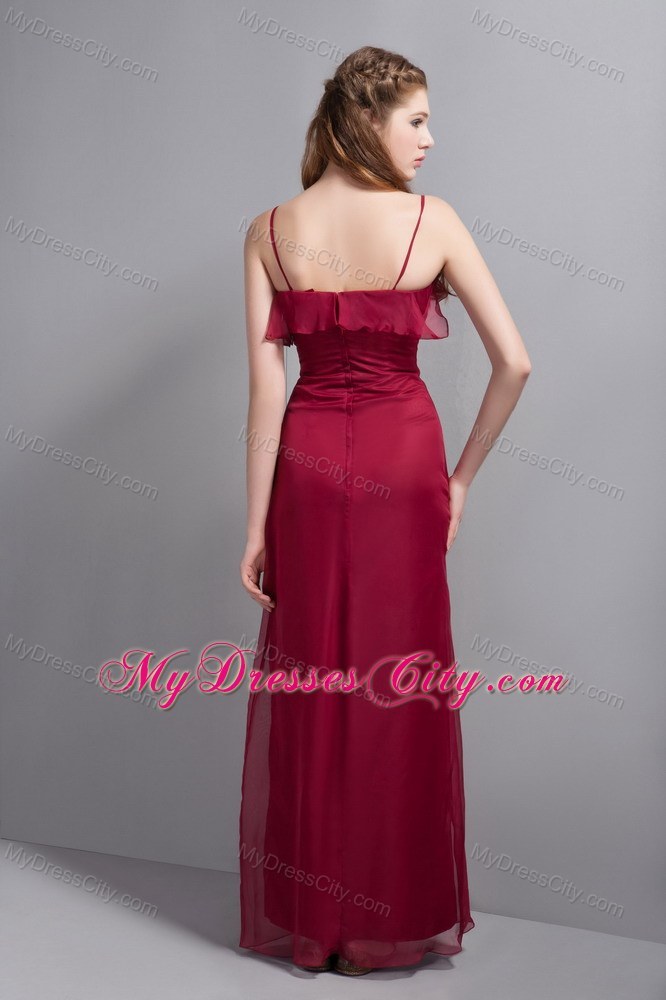 Romantic Wine Red Empire Chiffon Bridesmaid Dress with Spaghetti Straps