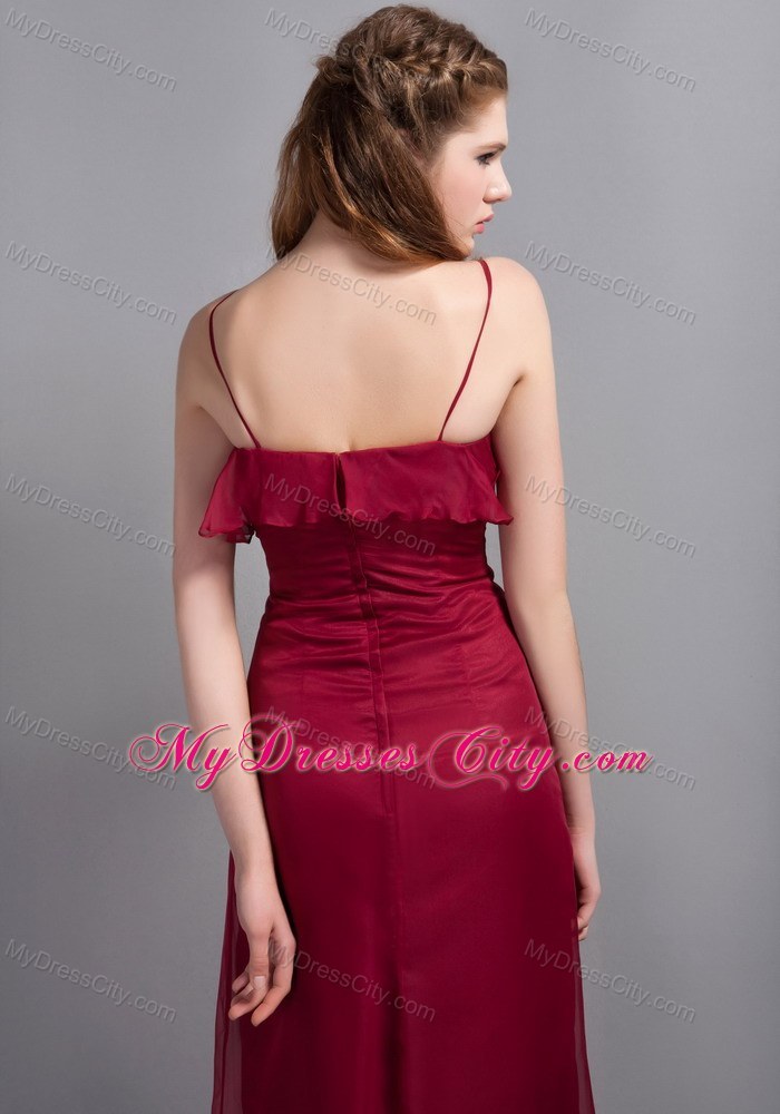 Romantic Wine Red Empire Chiffon Bridesmaid Dress with Spaghetti Straps