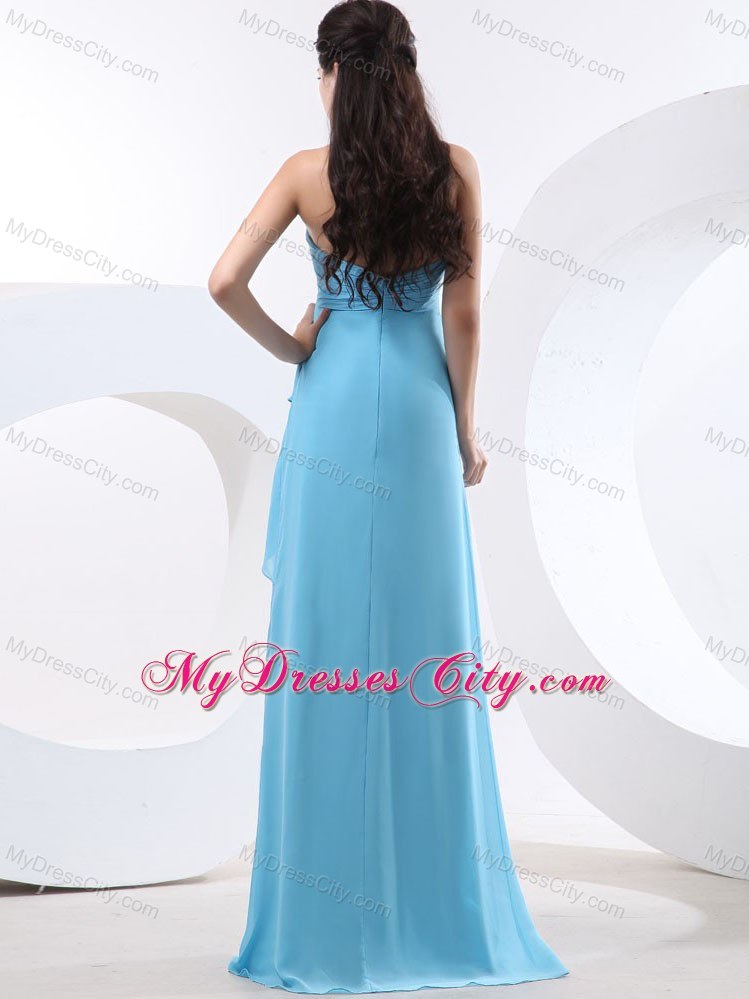 Soft Long Baby Blue Halter Top Ruched Chiffon Bridesmaid Dress 2013 on Sale