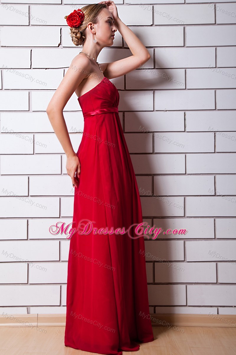 Plus Size Long Strapless Wine Red Empire Chiffon Ruched Bridesmaid Dress