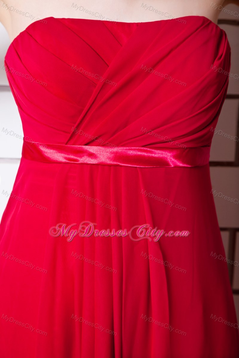 Plus Size Long Strapless Wine Red Empire Chiffon Ruched Bridesmaid Dress