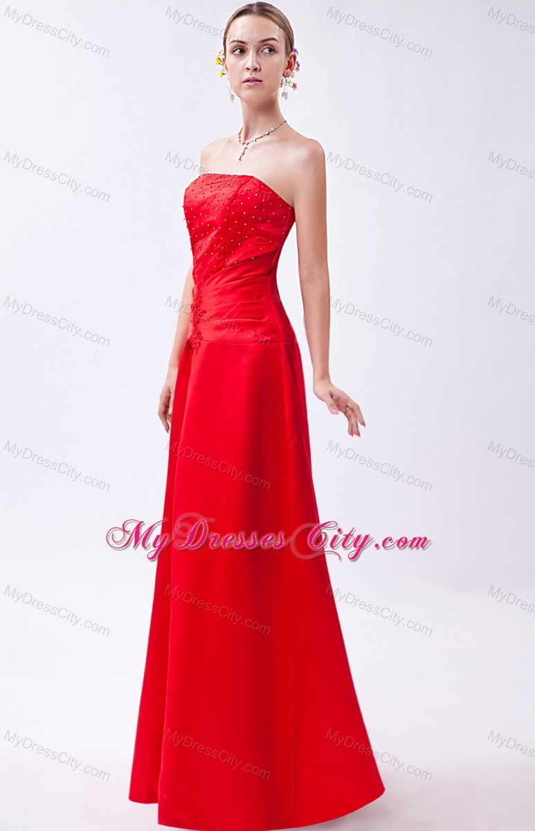 Tasty Red Strapless Sheathy Floor-length Beaded Junior Bridesmaid Dress