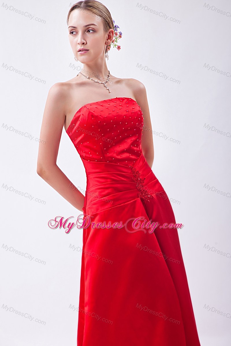 Tasty Red Strapless Sheathy Floor-length Beaded Junior Bridesmaid Dress