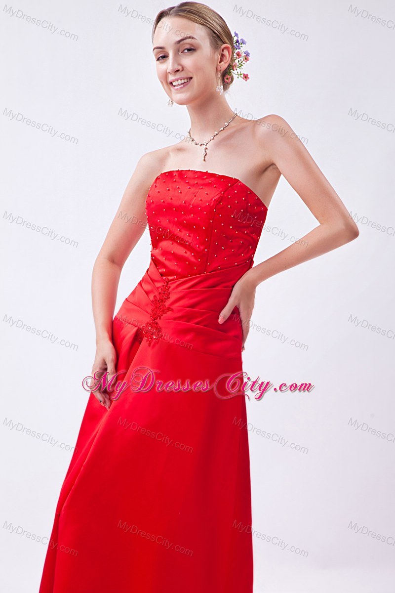 Tasty Red Strapless Sheathy Floor-length Beaded Junior Bridesmaid Dress