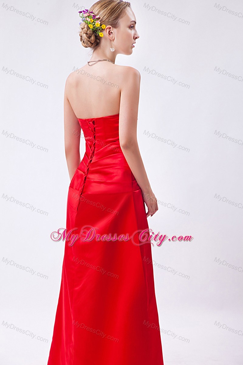 Tasty Red Strapless Sheathy Floor-length Beaded Junior Bridesmaid Dress